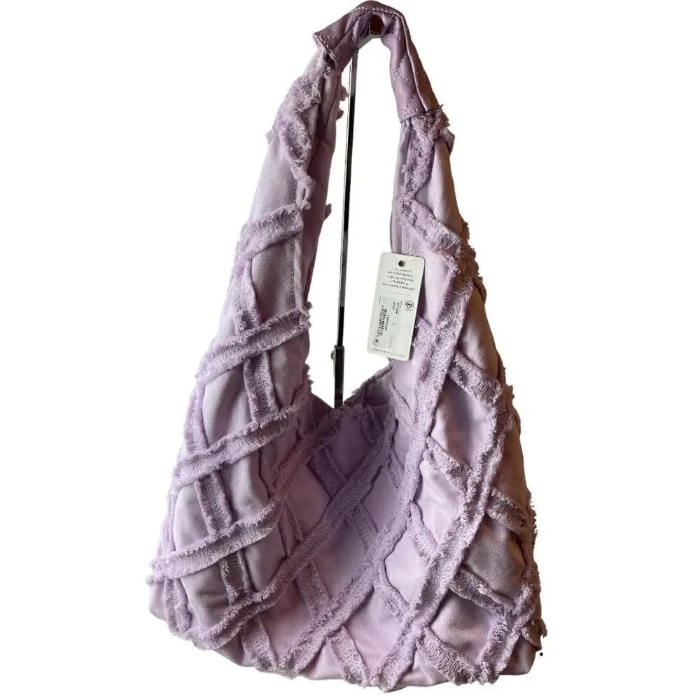 NWT Urban Expressions Barbuda Cotton Fringe light purple/Lilac Hobo Bag